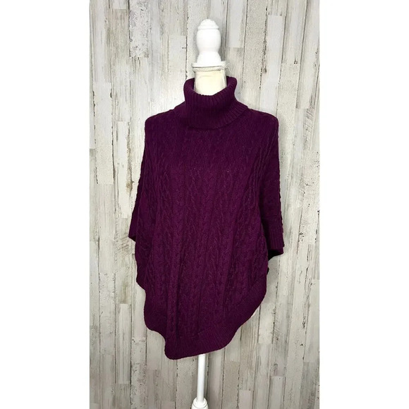 Talbots‎ Women's Size XS Cable Knit Cowl Neck Cape Poncho Purple - Picture 1 of 5